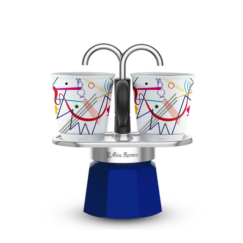 Bialetti Mini Express Kandinsky Moka Set Coffee Maker 2Cup + 2 Shot