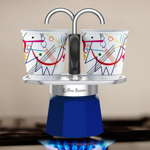 Bialetti Mini Express Kandinsky Moka Set Coffee Maker 2Cup + 2 Shot