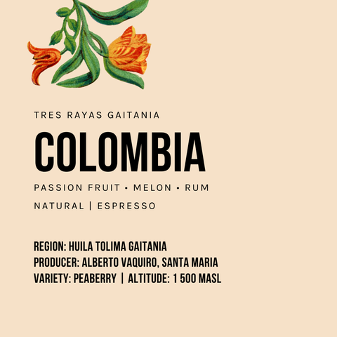 Colombia Tolima Tres Rayas Gaitania Natural Espresso