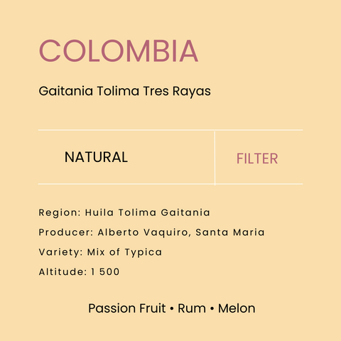Colombia Tolima Tres Rayas Gaitania Natural Espresso