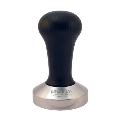 Motta 58.4mm Ash Wood Coffee Tamper With Stainless Steel Flat Base, Black